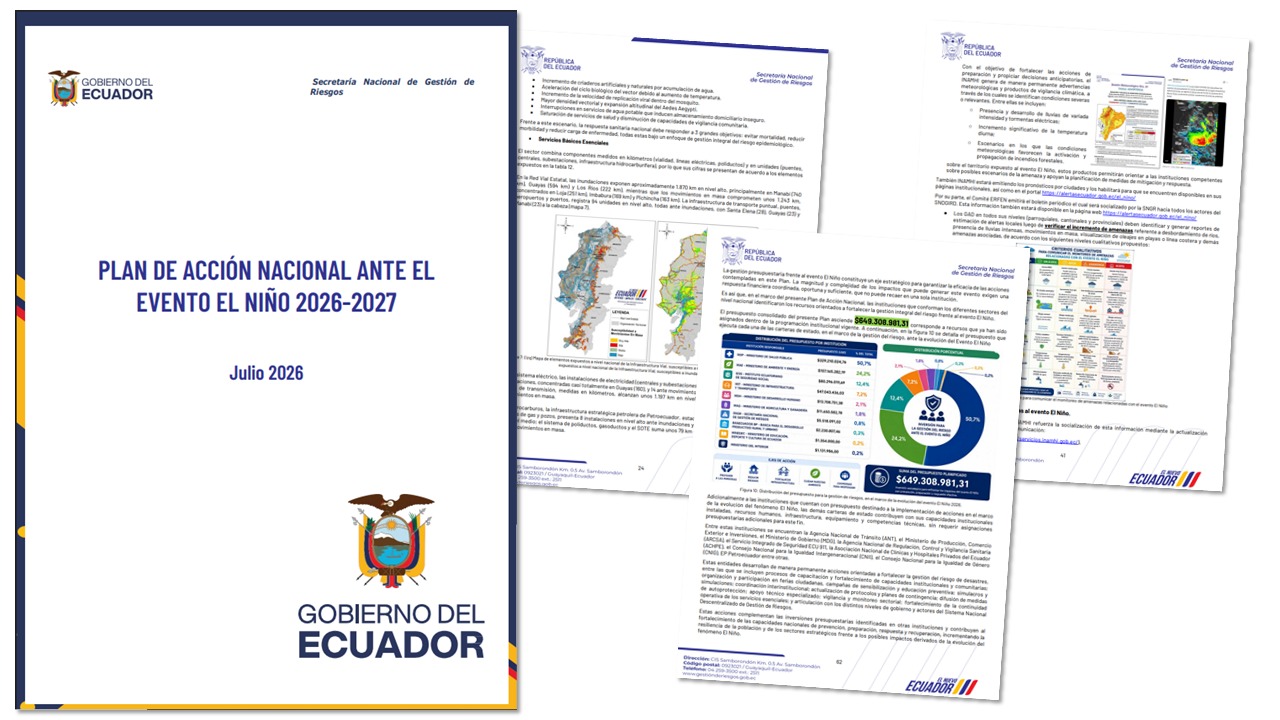 Portada y páginas del Plan de Acción Nacional ante el Evento El Niño 2026-2027