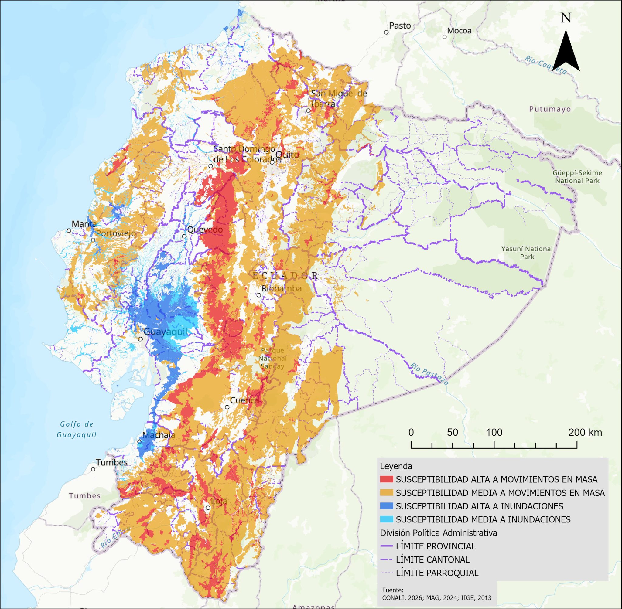 Mapa de amenaza de inundaciones y movimientos en masa en Ecuador